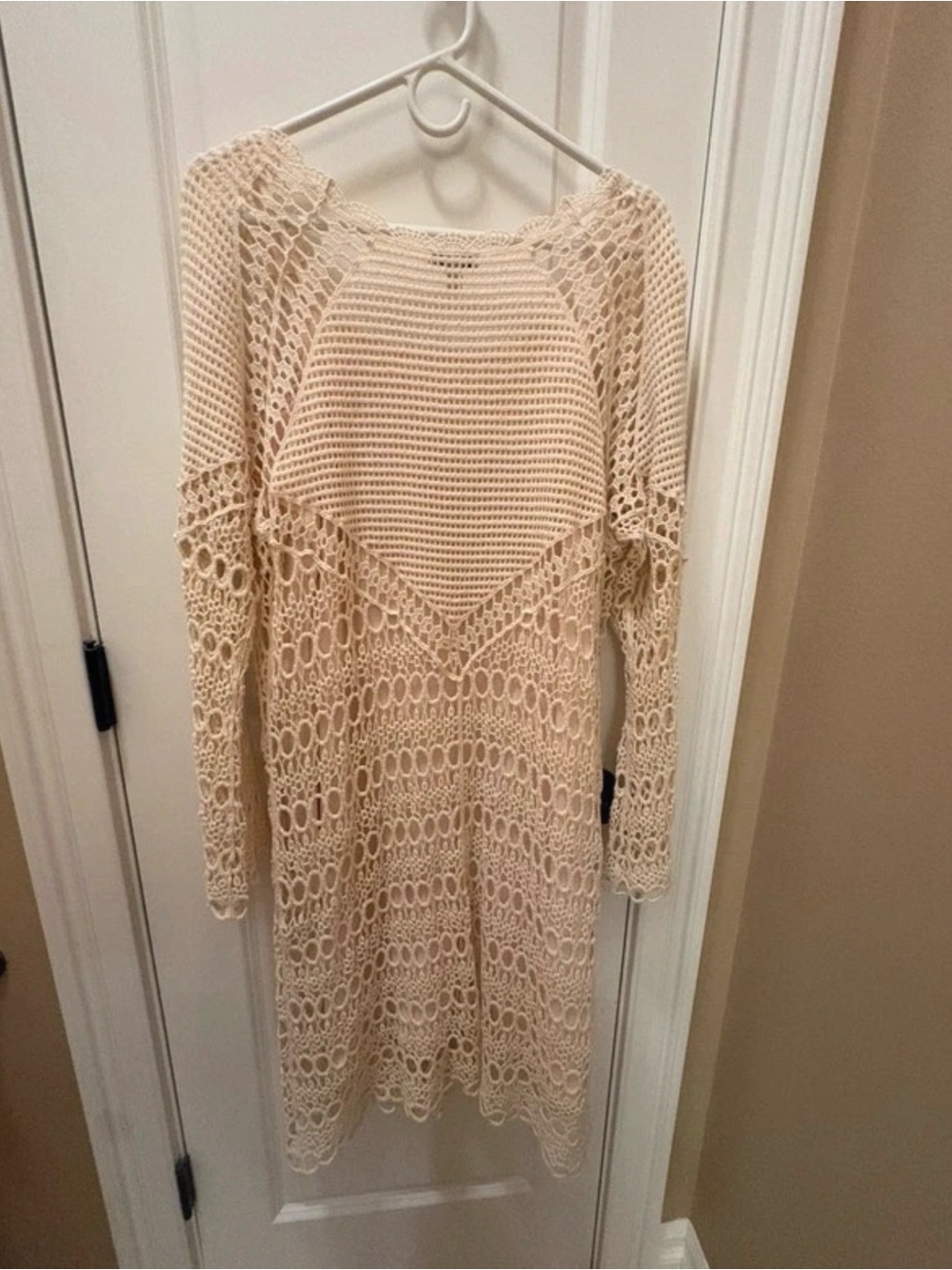 Cream/ivory Crochet Knit Bell-Sleeve Dress - Picture 3 of 5